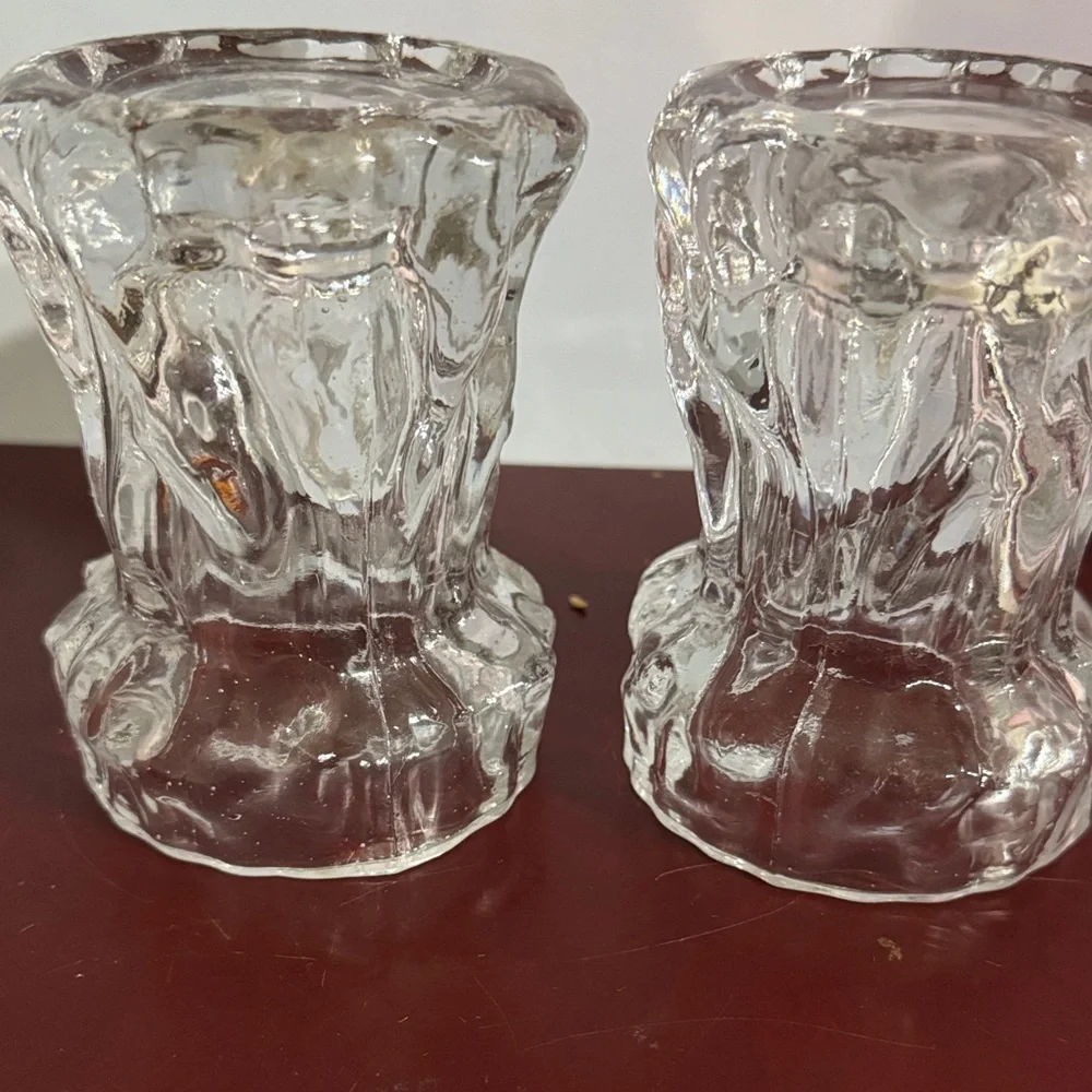 Vintage 1970 Ingrid Glashütte clear glass bark vase/candle holders